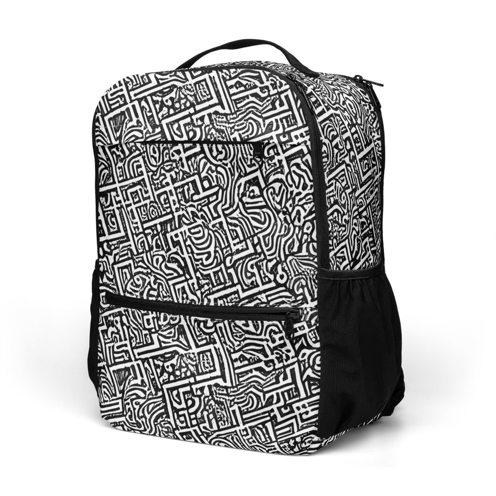 Monochrome Doodles on Utility Backpack — Left Front