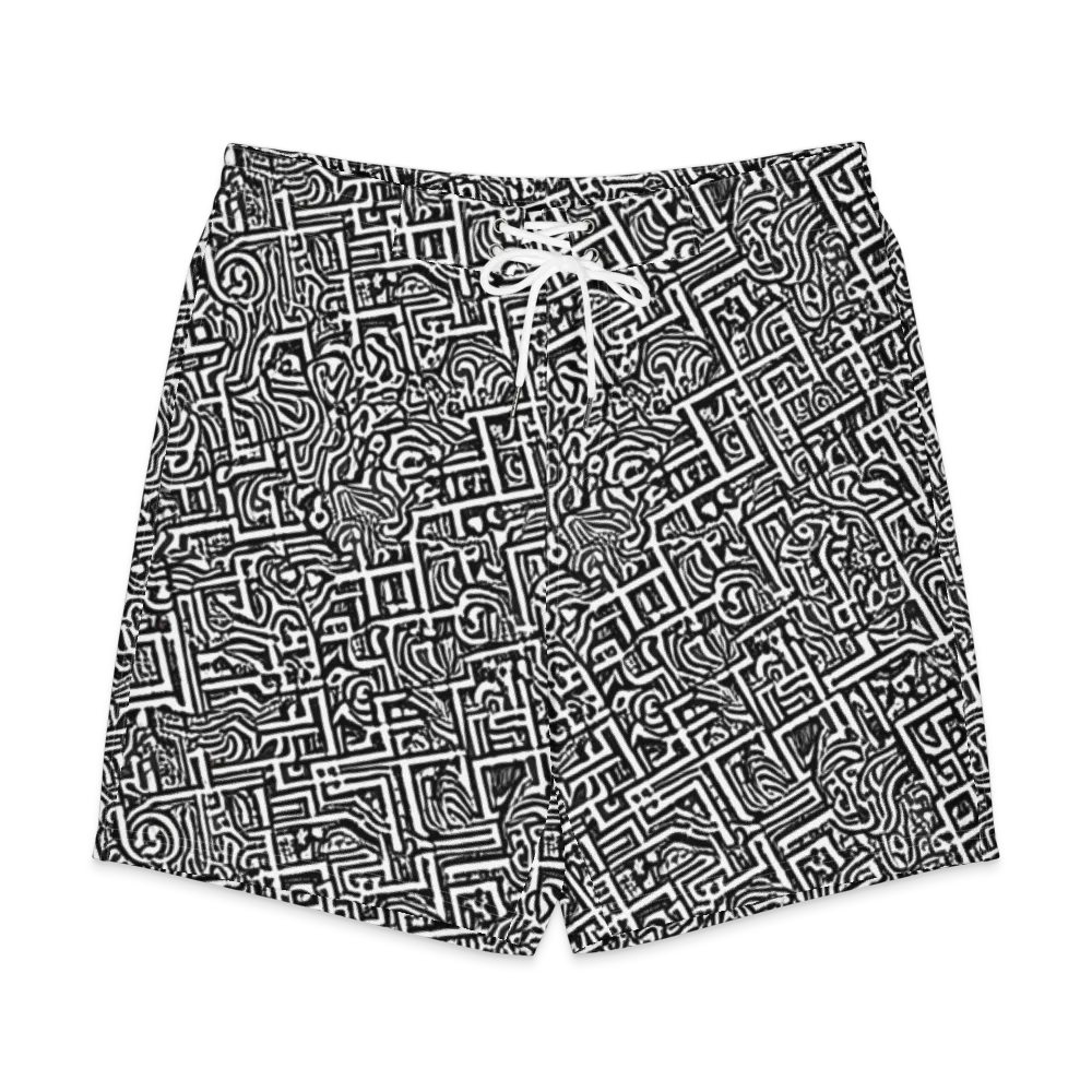 Monochrome Doodles on Men's Board Shorts — Front