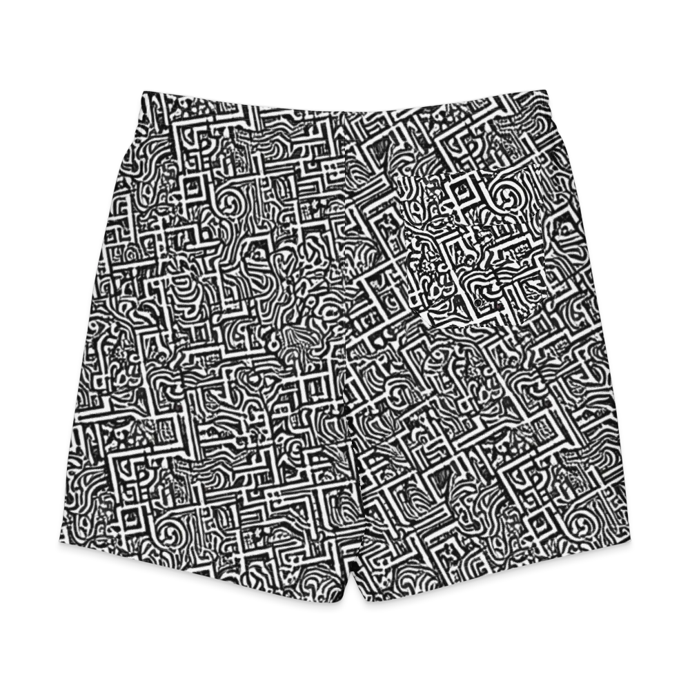 Monochrome Doodles on Men's Board Shorts — Back