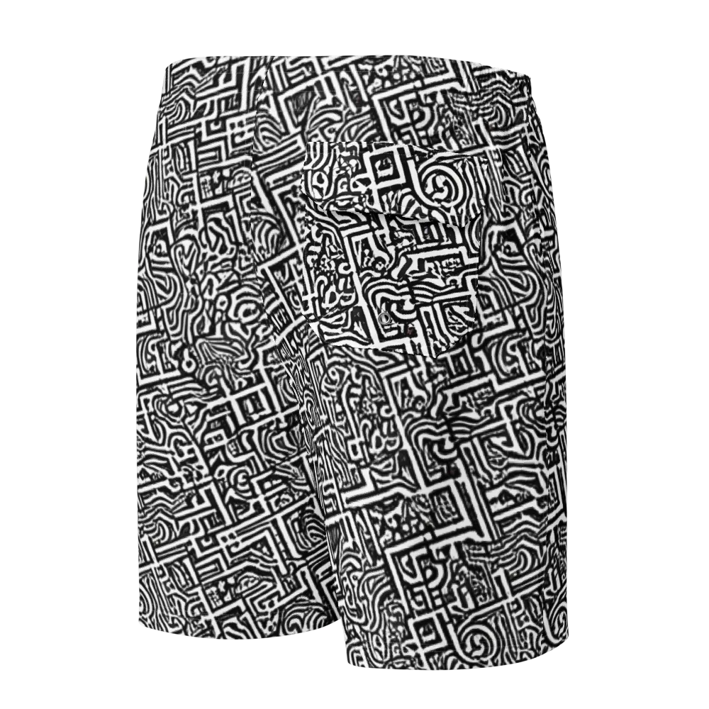 Monochrome Doodles on Men's Board Shorts — Back