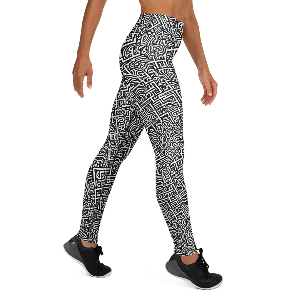 Monochrome Doodles on Yoga Leggings — Right