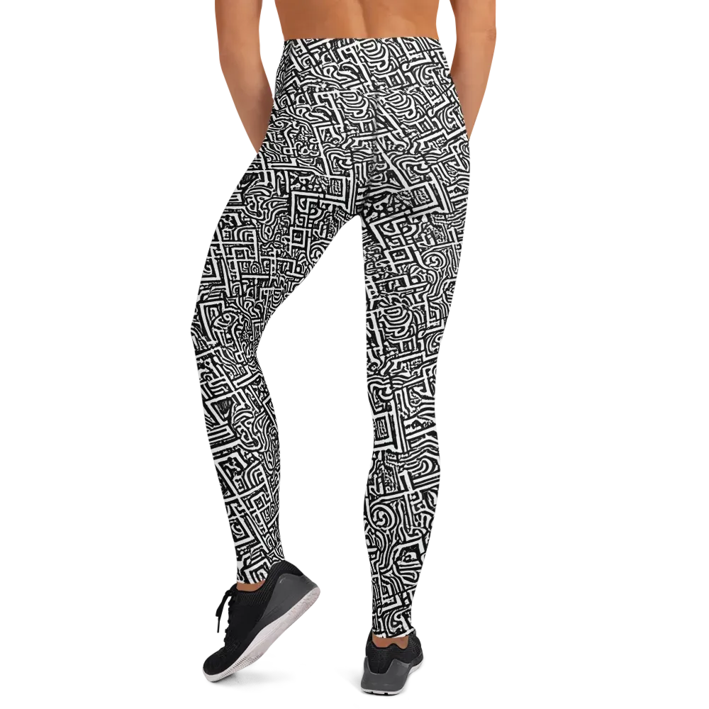 Monochrome Doodles on Yoga Leggings — Back