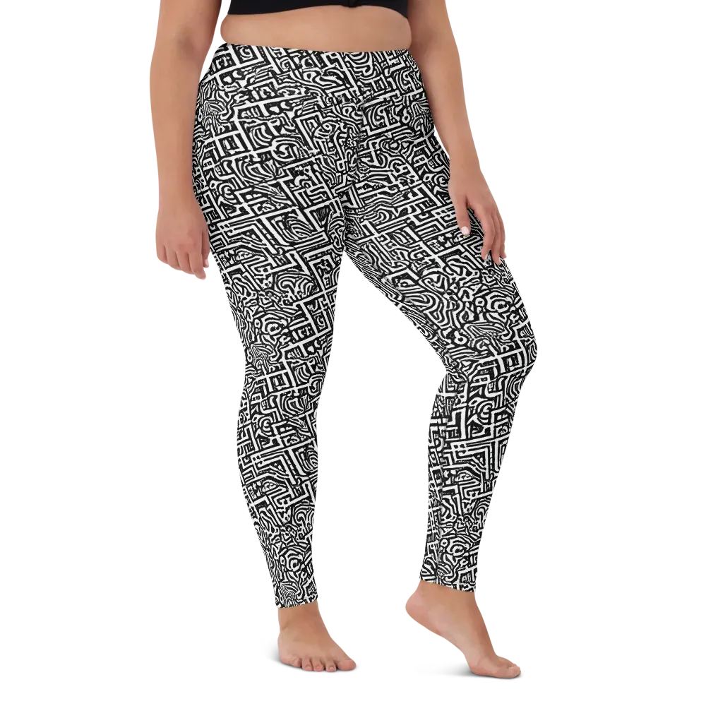 Monochrome Doodles on Yoga Leggings — Front