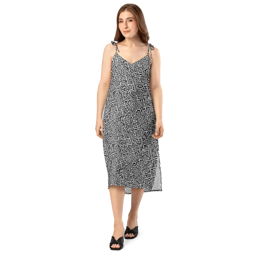 Monochrome Doodles on Slip Dress — Front