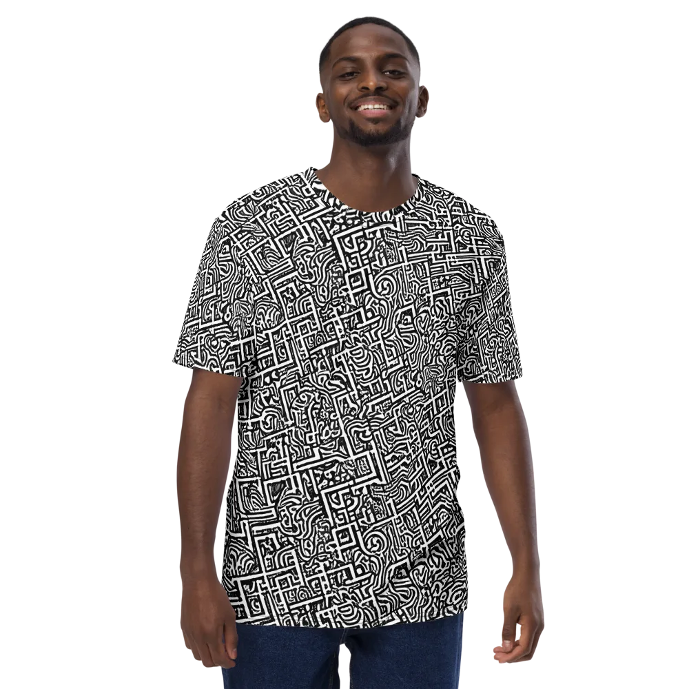 Monochrome Doodles on Men's Crew Neck T-Shirt — Front