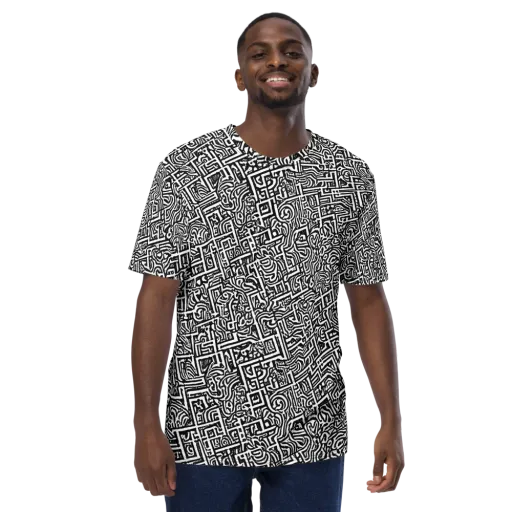 Monochrome Doodles on a Men's Crew Neck T-Shirt