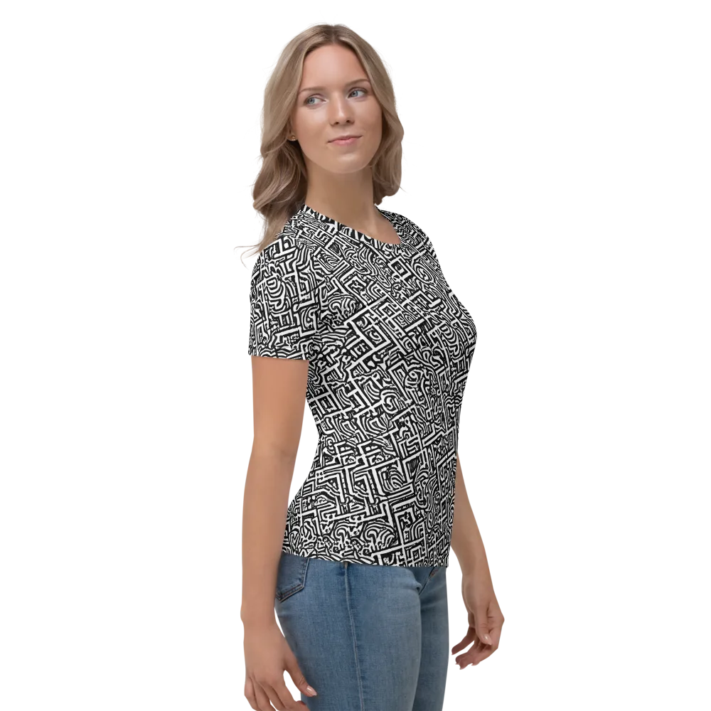Monochrome Doodles on Women's Crew Neck T-Shirt — Right