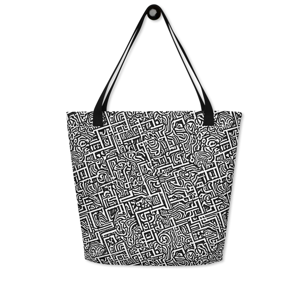 Monochrome Doodles on Large Tote Bag W/ Pocket — Front