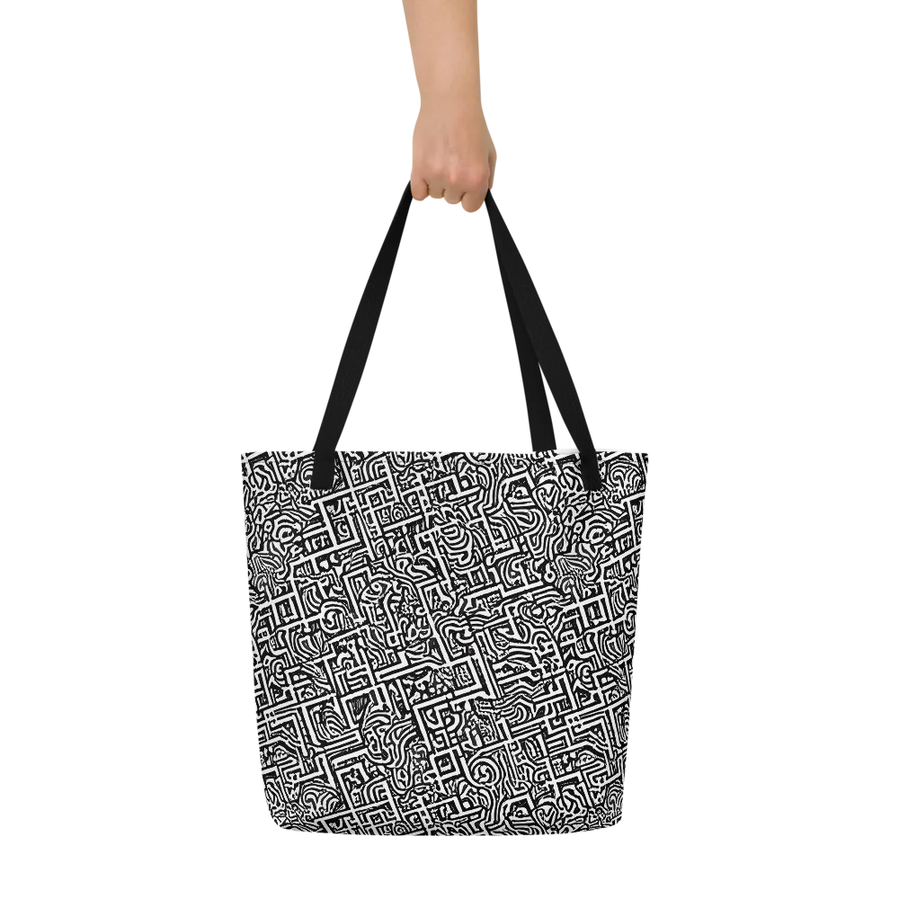 Monochrome Doodles on Large Tote Bag W/ Pocket — Front