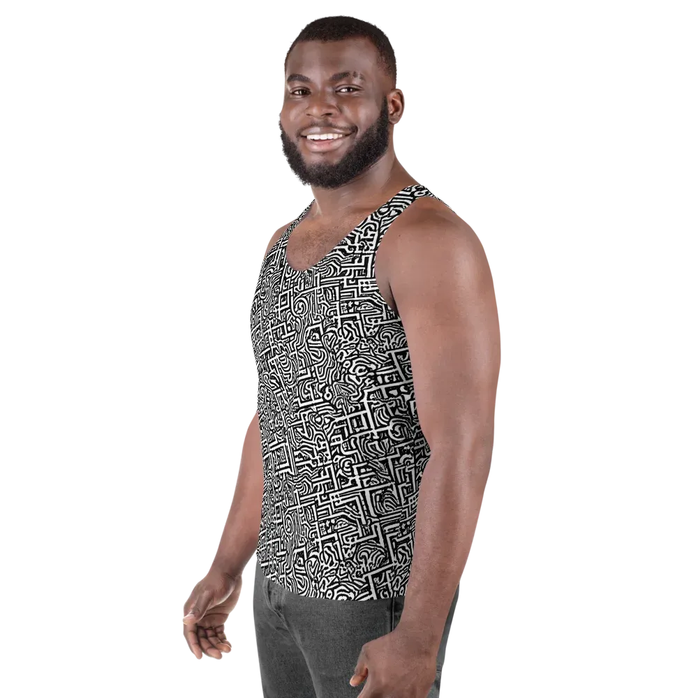 Monochrome Doodles on Men's Tank Top — Left Front