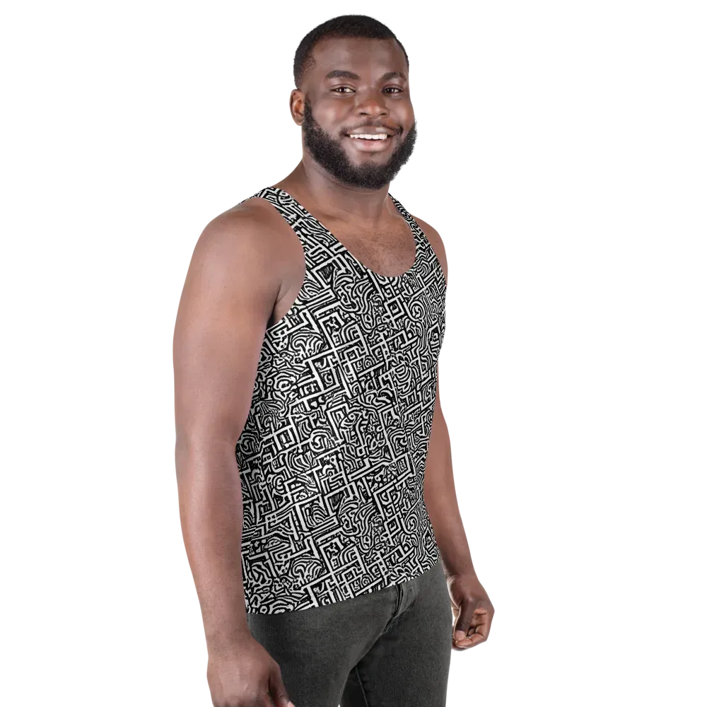 Monochrome Doodles on Men's Tank Top — Right Front