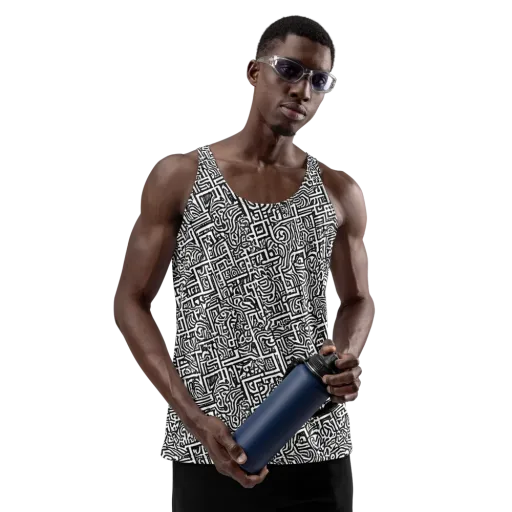 Monochrome Doodles on a Men's Tank Top