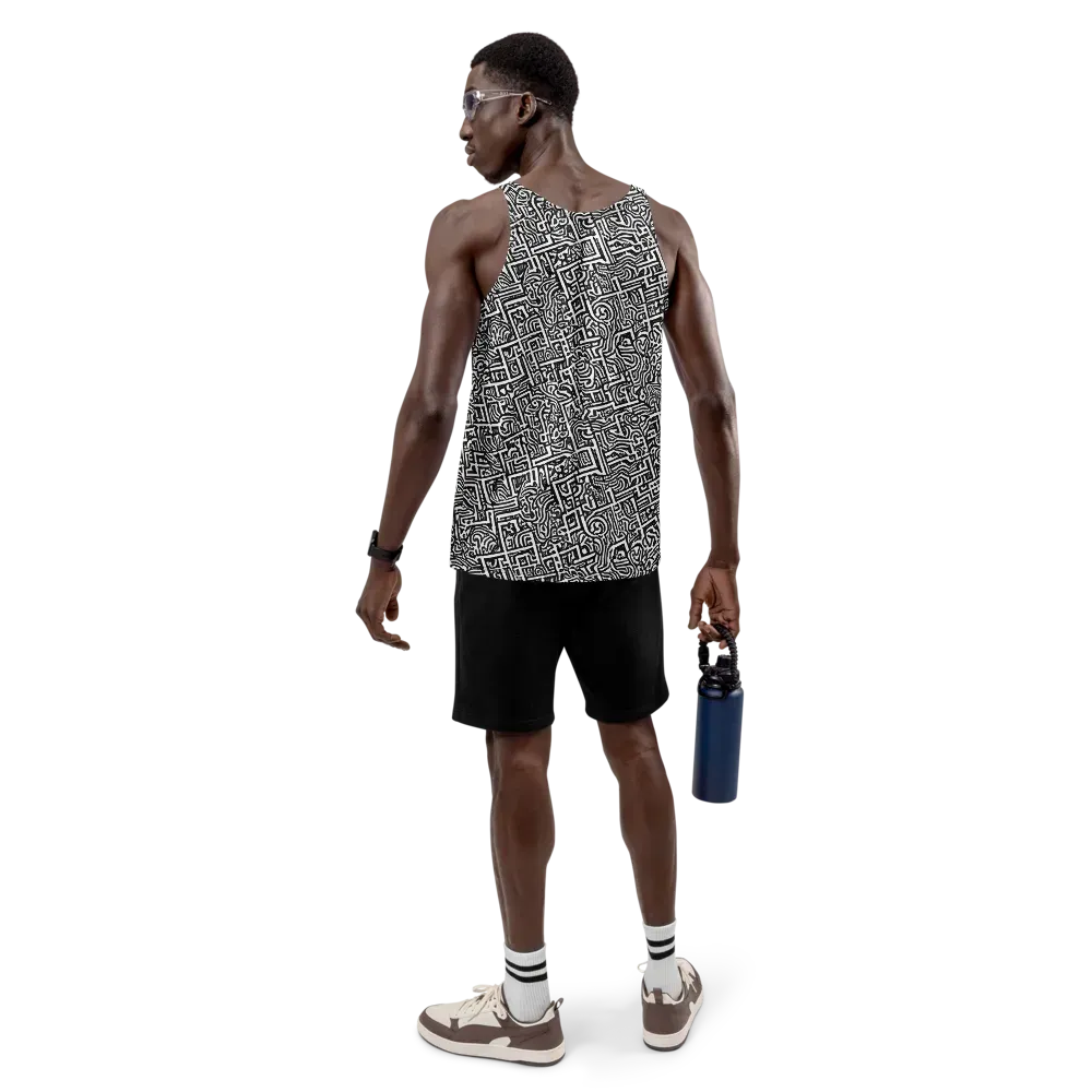 Monochrome Doodles on Men's Tank Top — Back