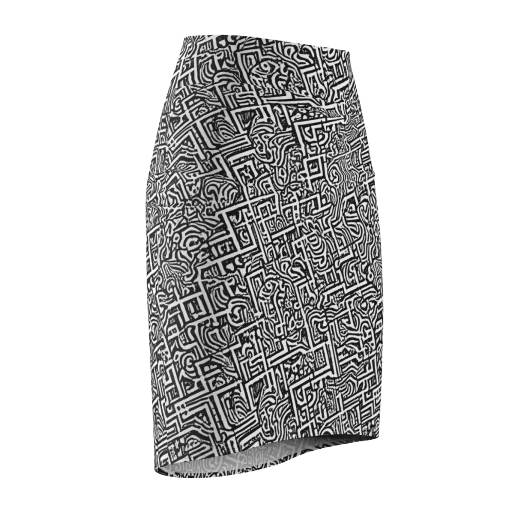 Monochrome Doodles on Pencil Skirt — Front Side