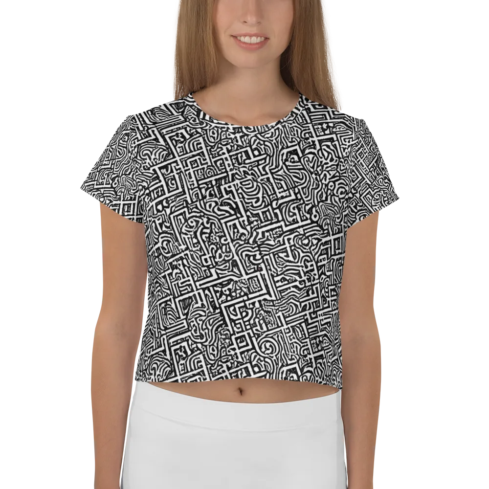 Monochrome Doodles on Crop Tee — Front