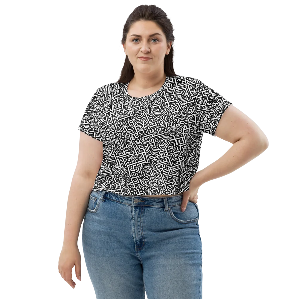 Monochrome Doodles on Crop Tee — Front