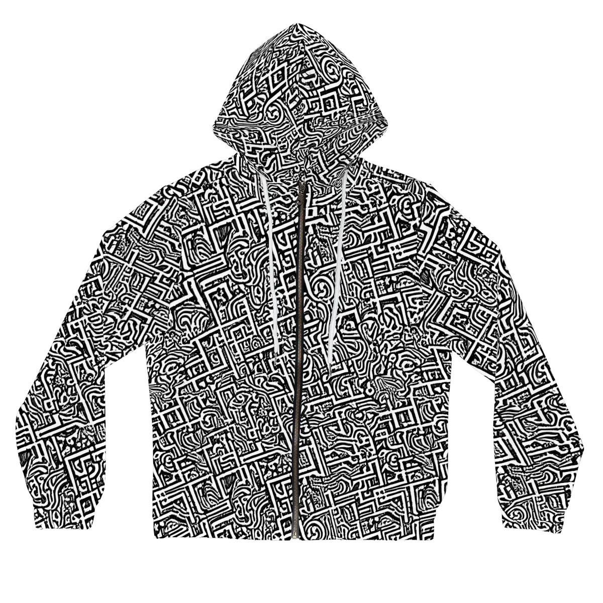 Monochrome Doodles on Women's Full-Zip Hoodie — Front