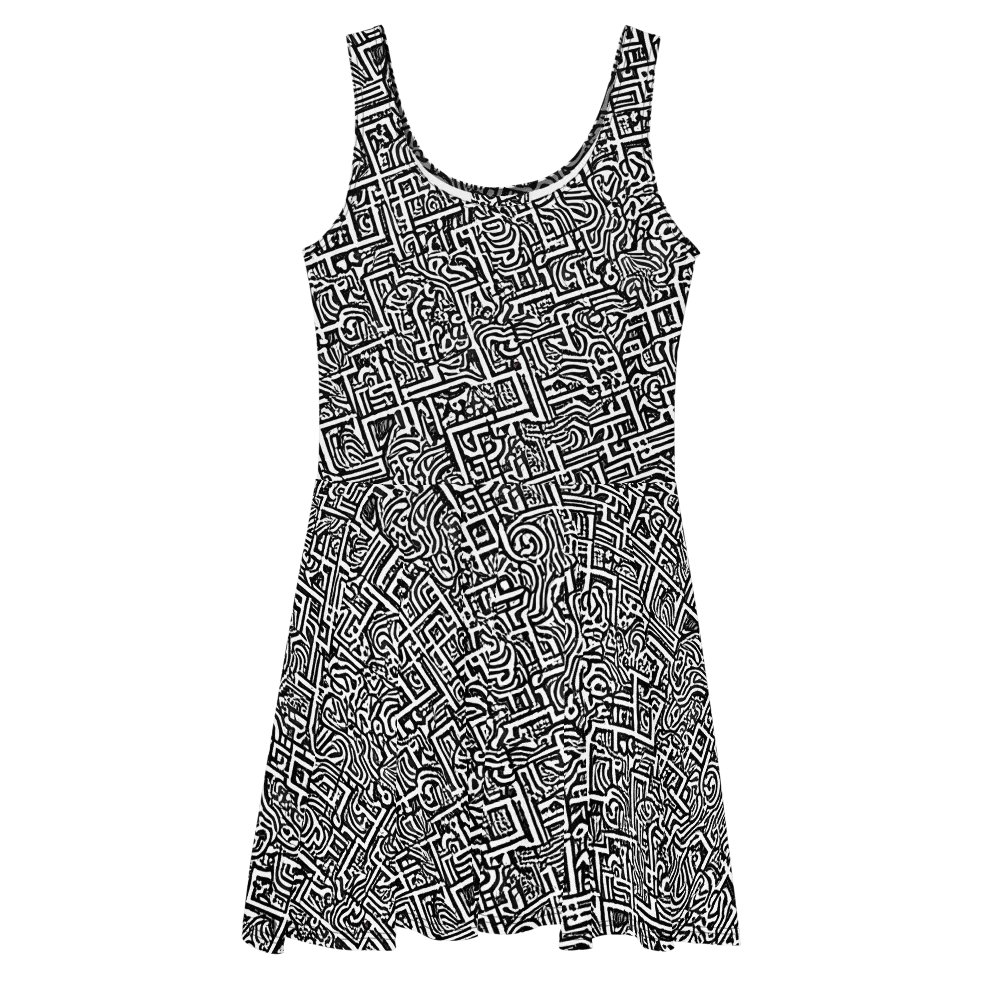 Monochrome Doodles on Skater Dress — Front