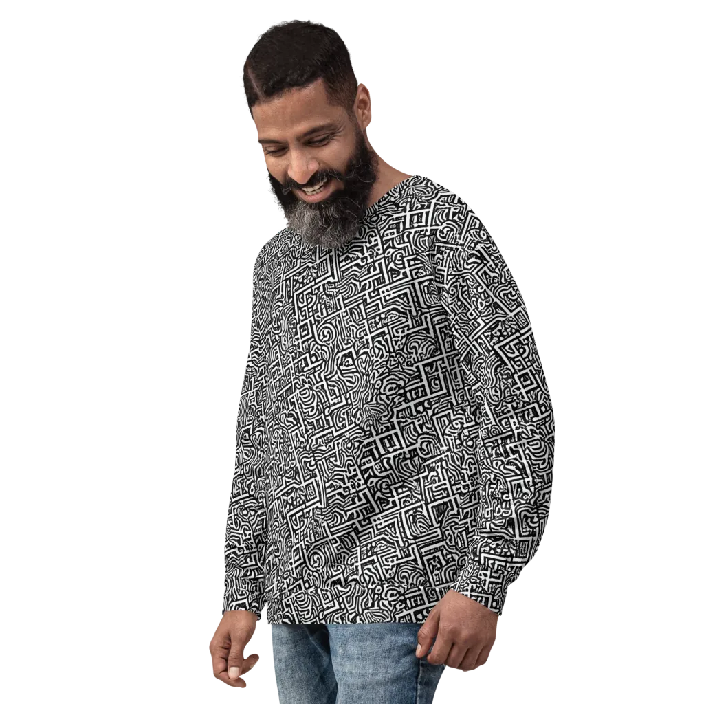 Monochrome Doodles on Sweatshirt — Left Front