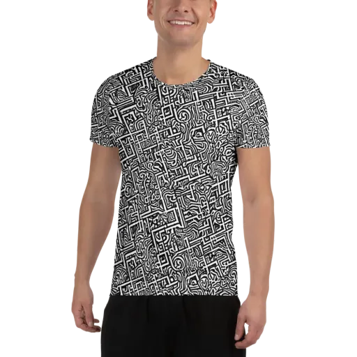 Monochrome Doodles on a Men's Athletic T-Shirt