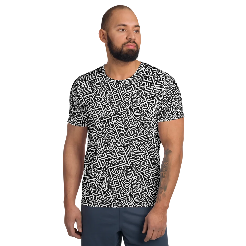 Monochrome Doodles on Men's Athletic T-Shirt — Front
