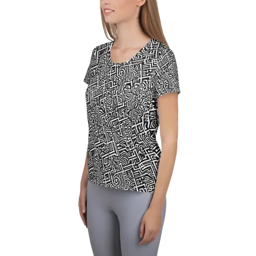 Monochrome Doodles on a Women's Athletic T-Shirt