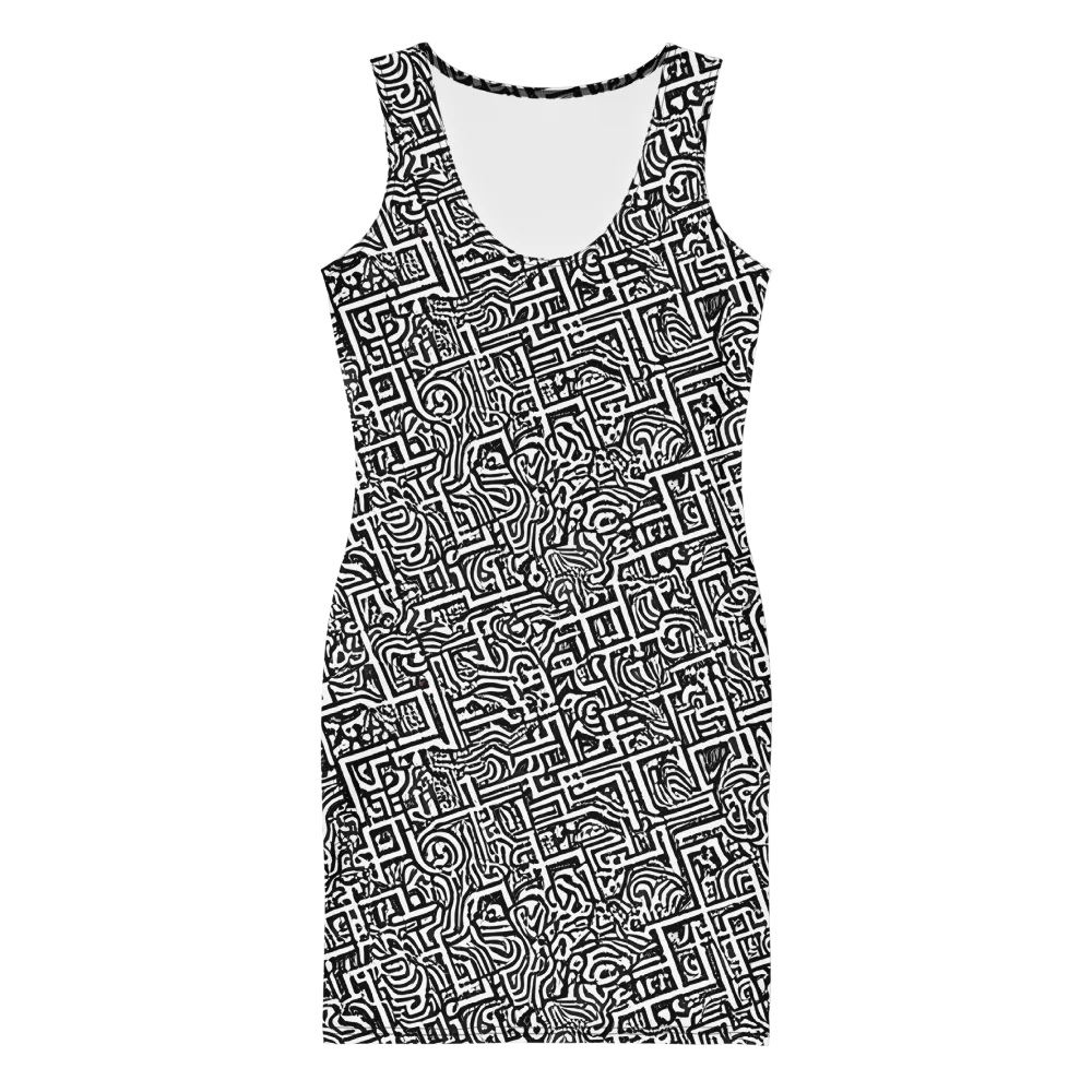 Monochrome Doodles on Bodycon Dress — Front