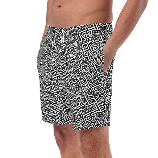Monochrome Doodles on a Swim Trunks