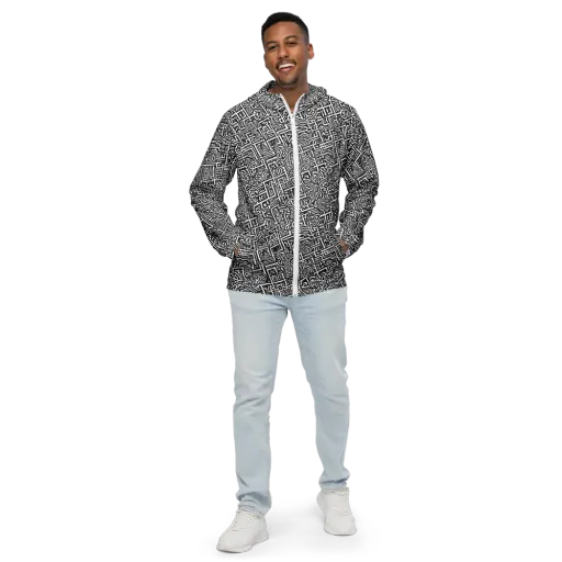 Monochrome Doodles on a Men's Windbreaker