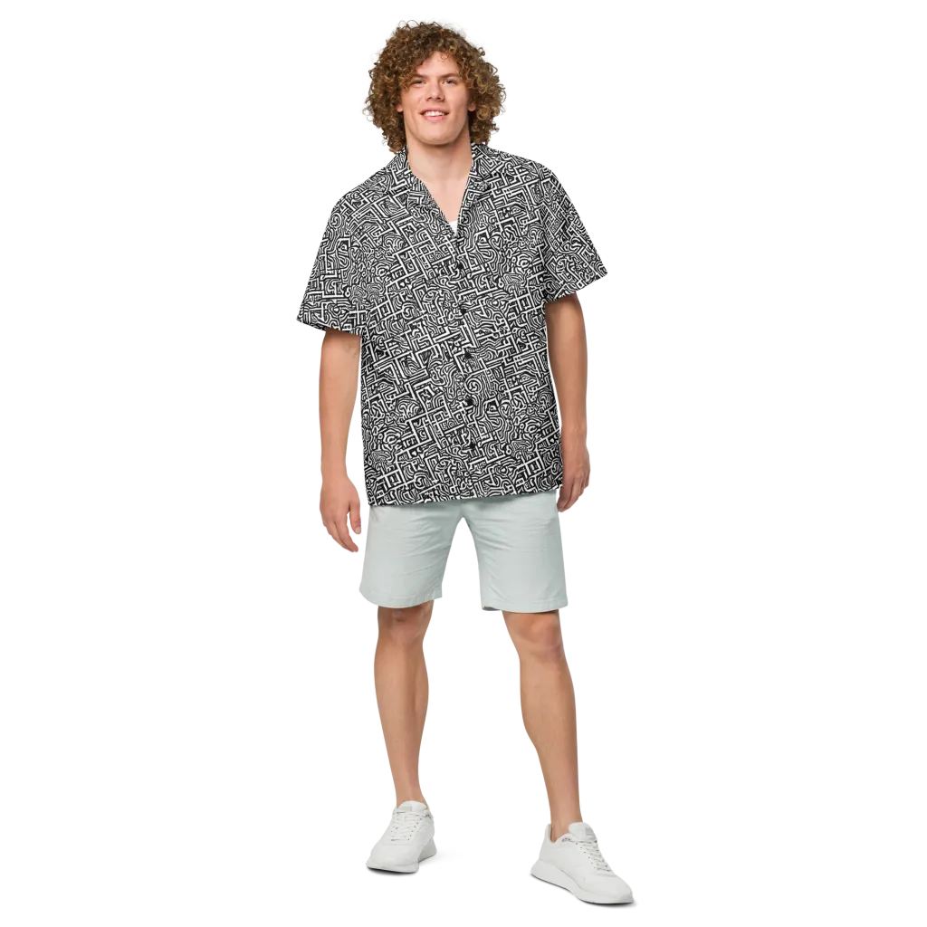 Monochrome Doodles on Button Shirt — Front