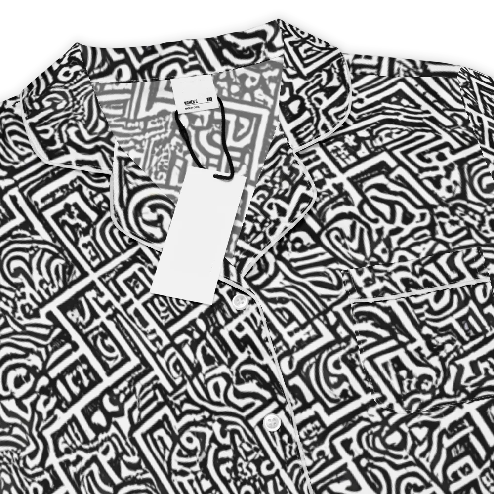 Monochrome Doodles on Women's Short Sleeve Pajama Top — Product details