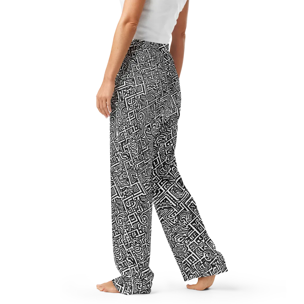 Monochrome Doodles on Women's Pajama Pants — Left