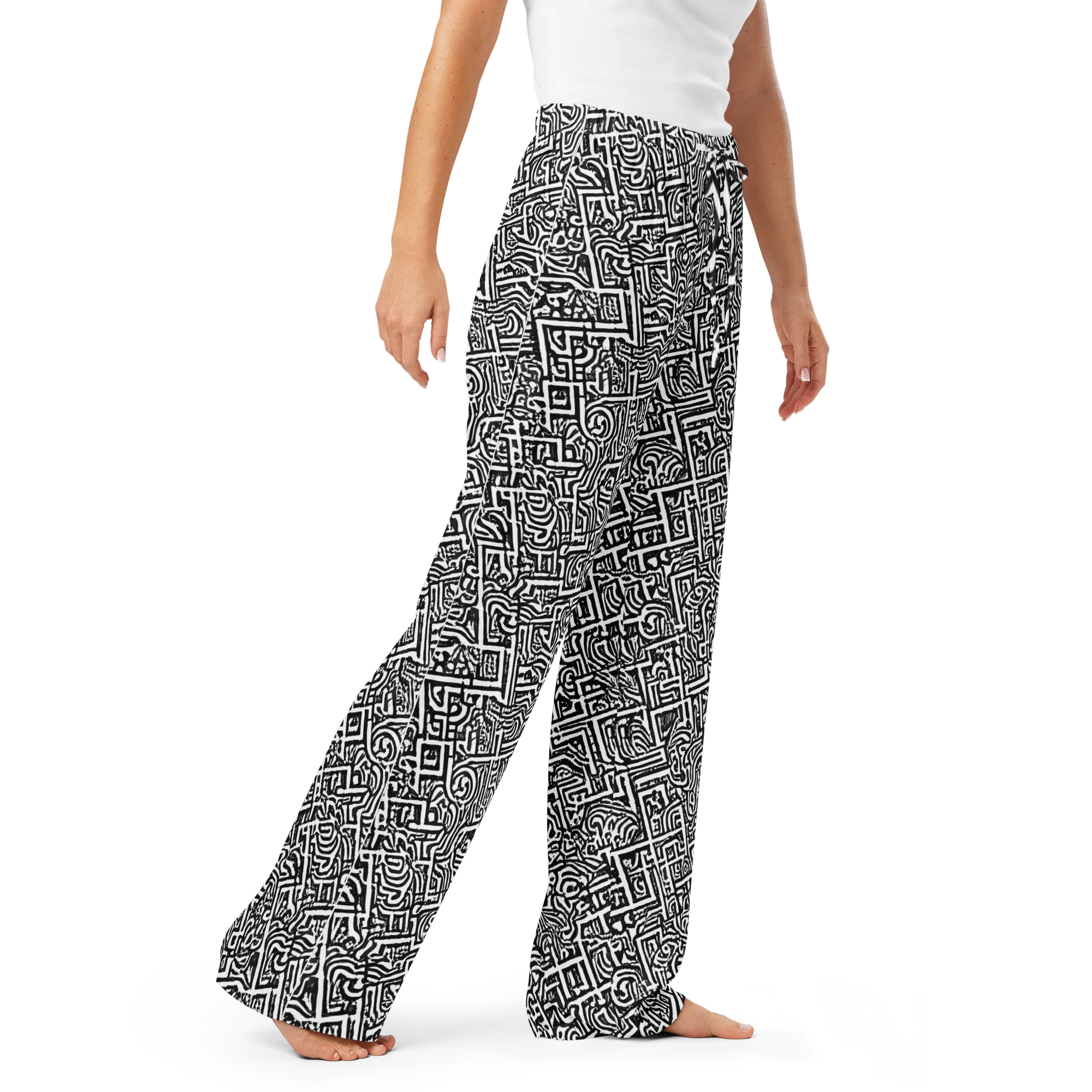 Monochrome Doodles on Women's Pajama Pants — Right Front