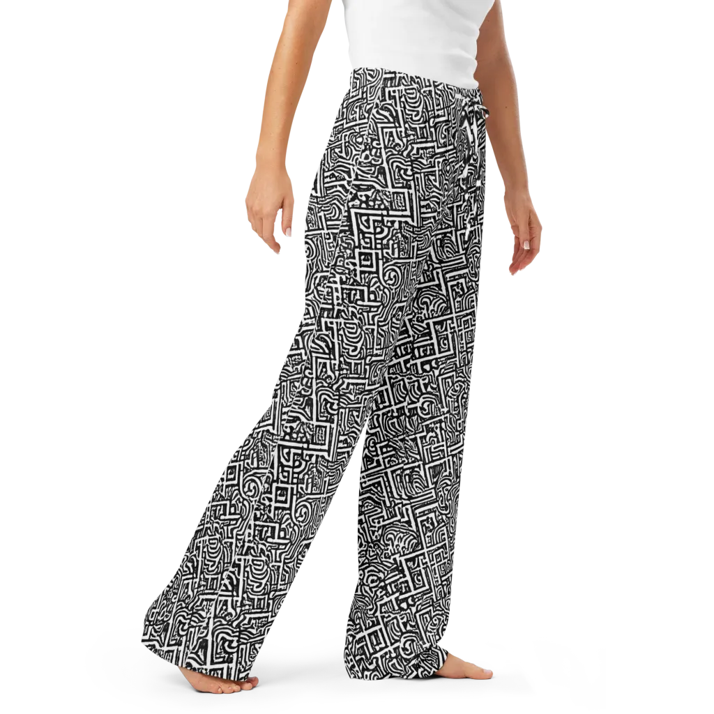 Monochrome Doodles on Women's Pajama Pants — Right Front