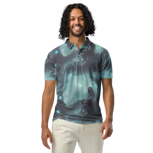Liquid Serenity on a Men's Slim Fit Polo Shirt