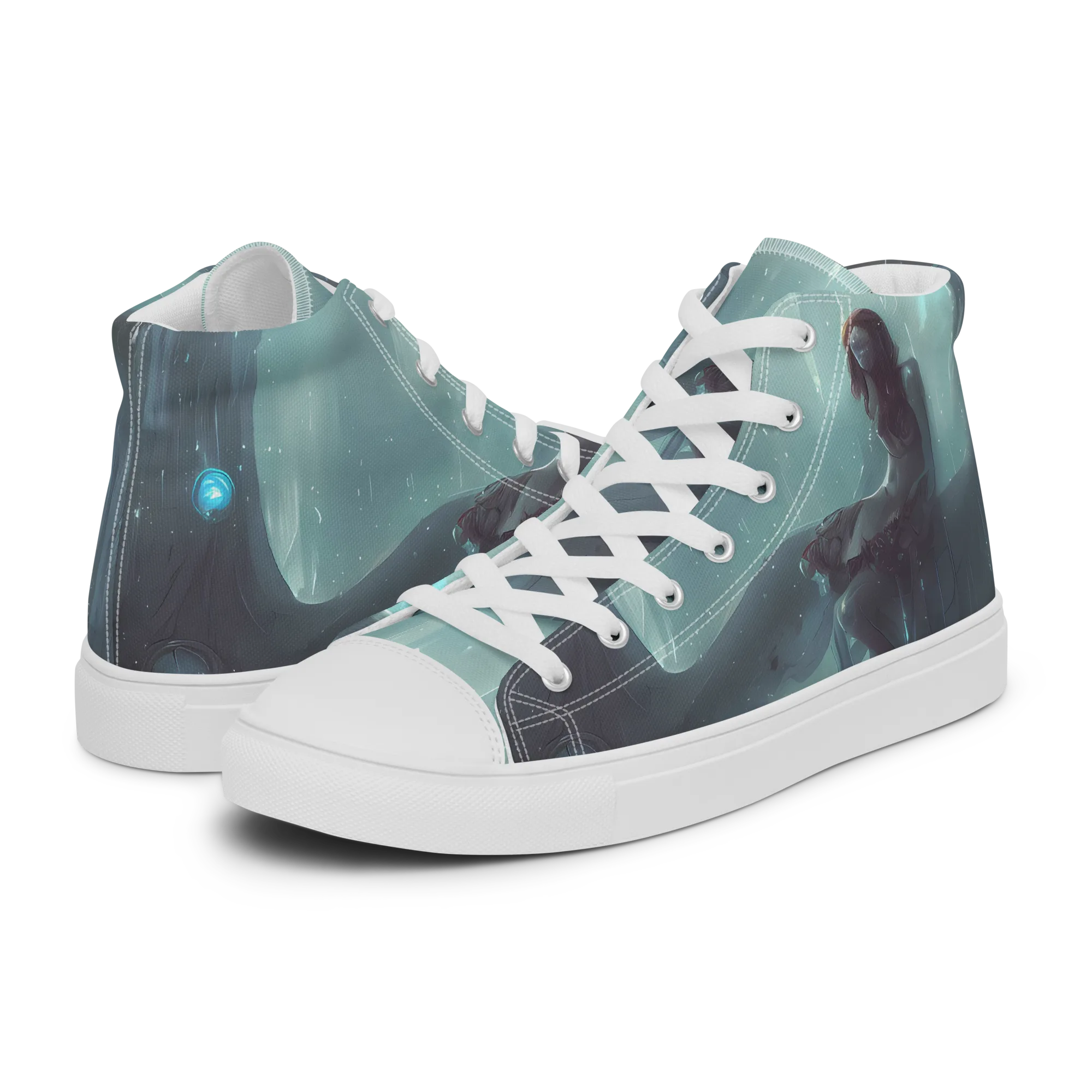Liquid Serenity on Men's High Top Canvas Shoes — Left