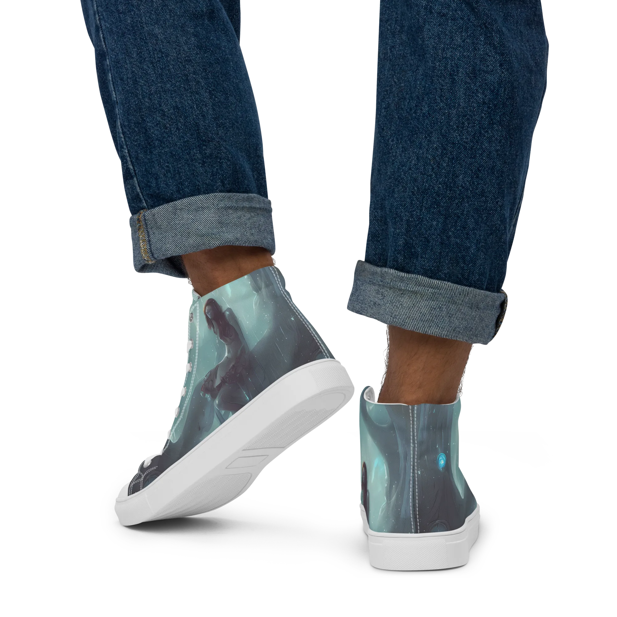 Liquid Serenity on Men's High Top Canvas Shoes — Back