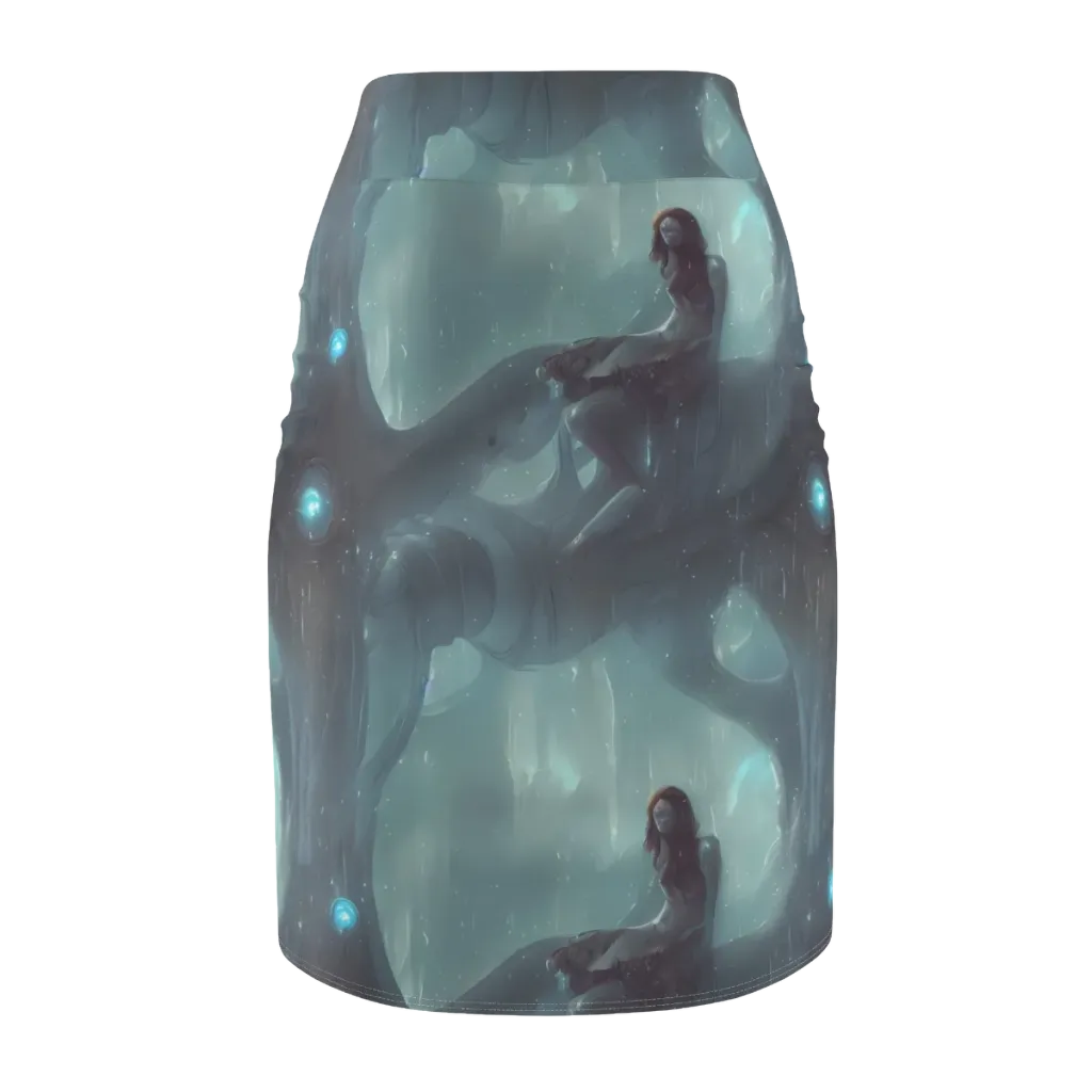 Liquid Serenity on Pencil Skirt — Back