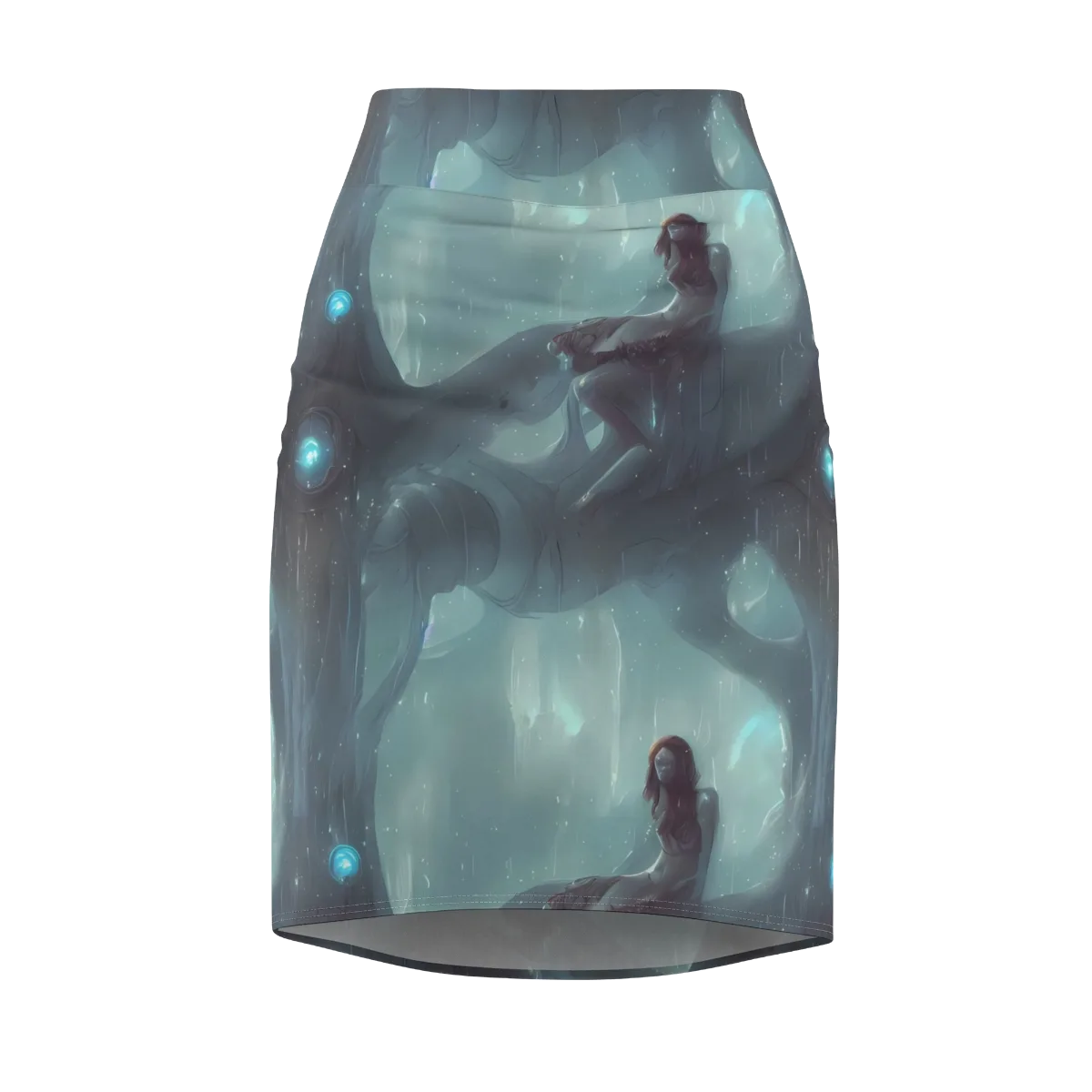 Liquid Serenity on Pencil Skirt — Front