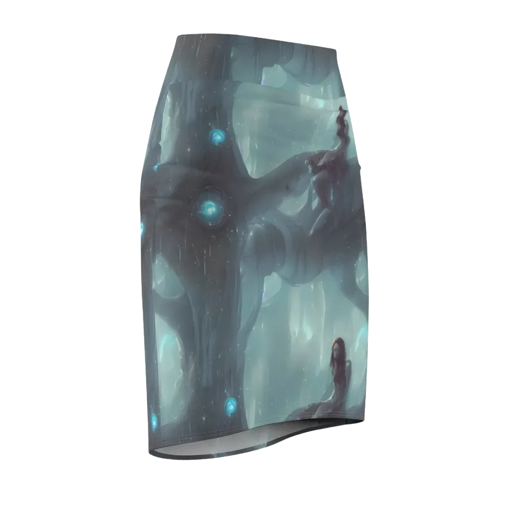 Liquid Serenity on Pencil Skirt — Front Side