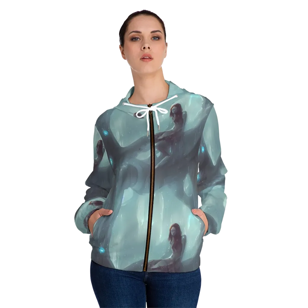 Liquid Serenity on Women's Full-Zip Hoodie — Front On Person