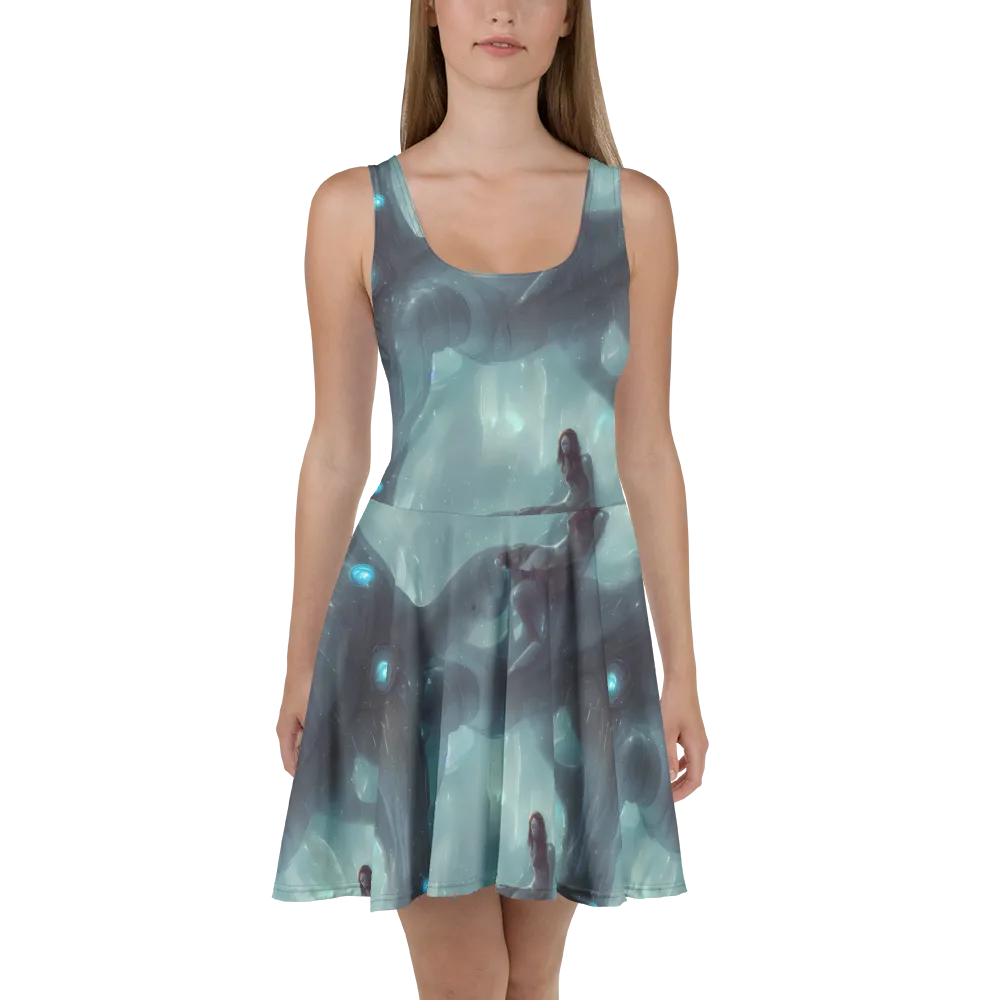 Liquid Serenity on Skater Dress — Front