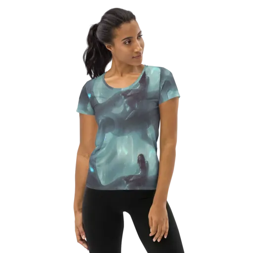 Liquid Serenity on a Women's Athletic T-Shirt