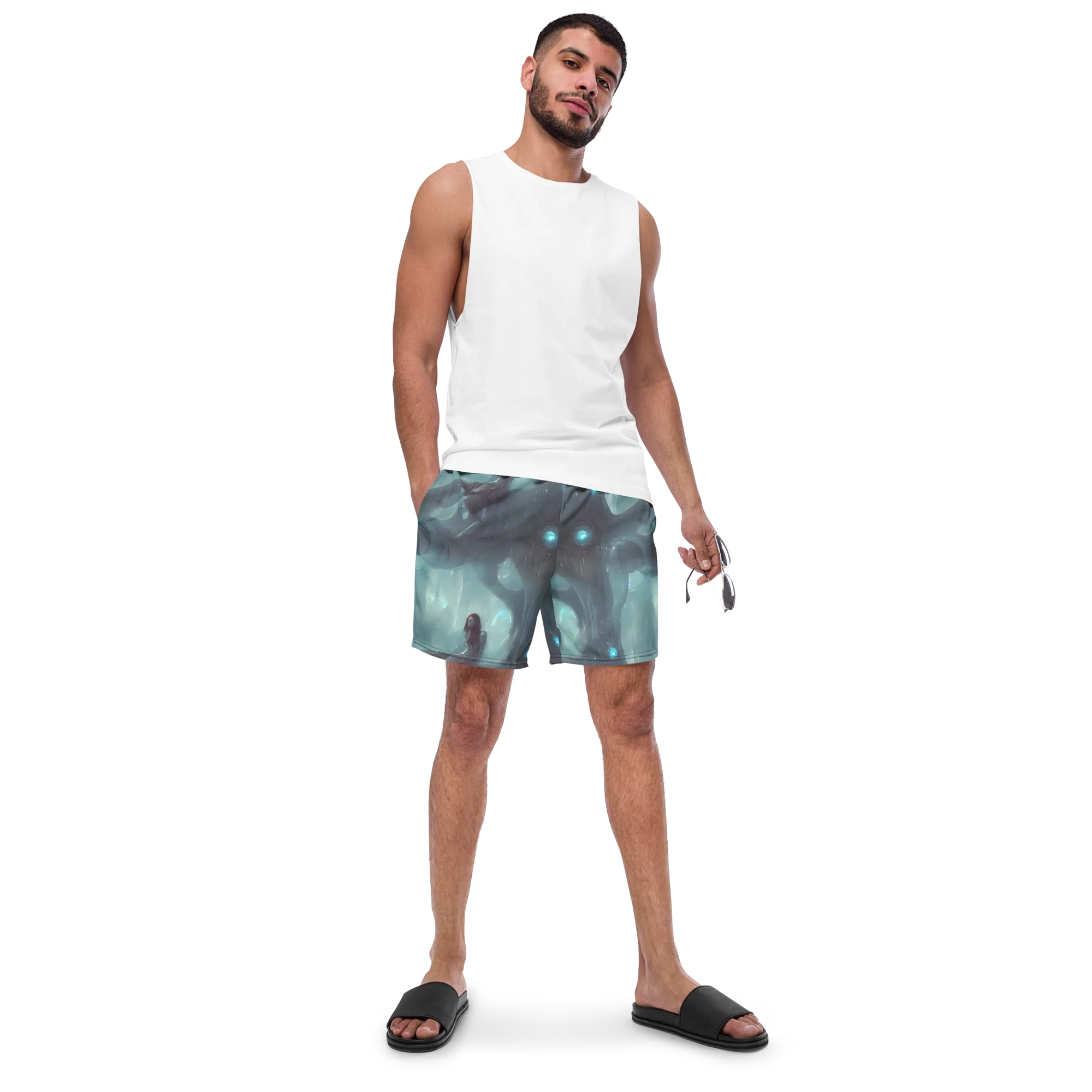 Liquid Serenity on Swim Trunks — Front
