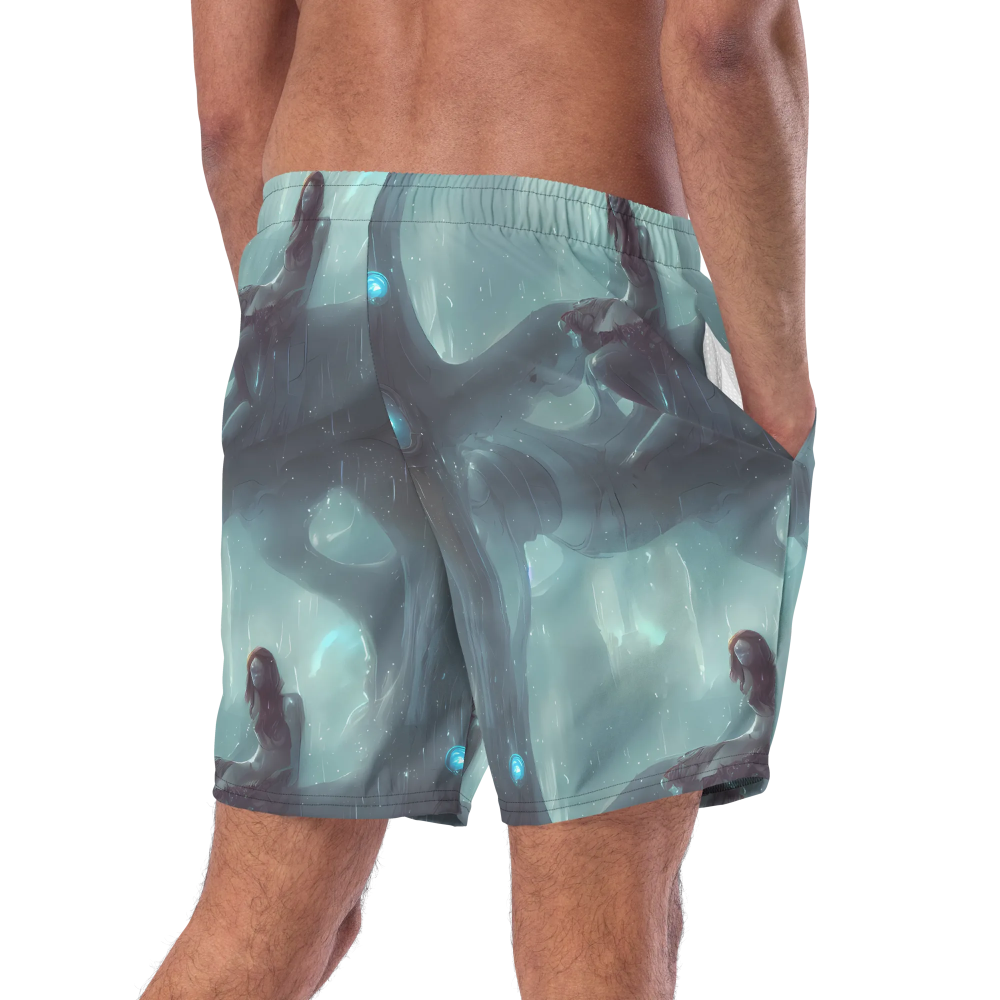 Liquid Serenity on Swim Trunks — Right Back