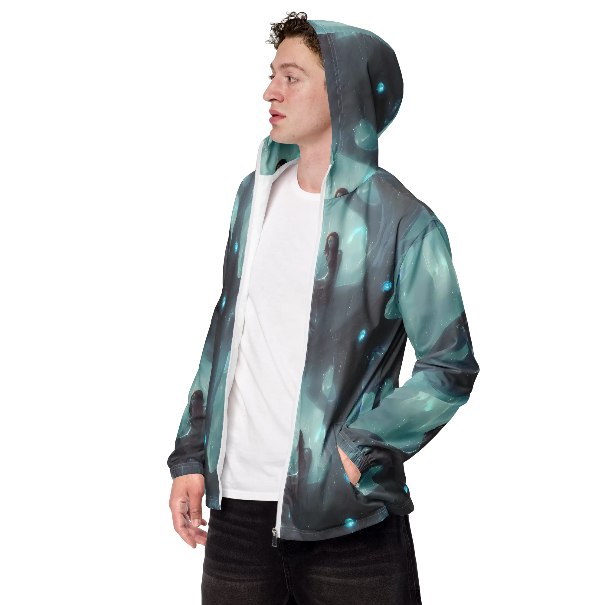 Liquid Serenity on Men's Windbreaker — Left Front