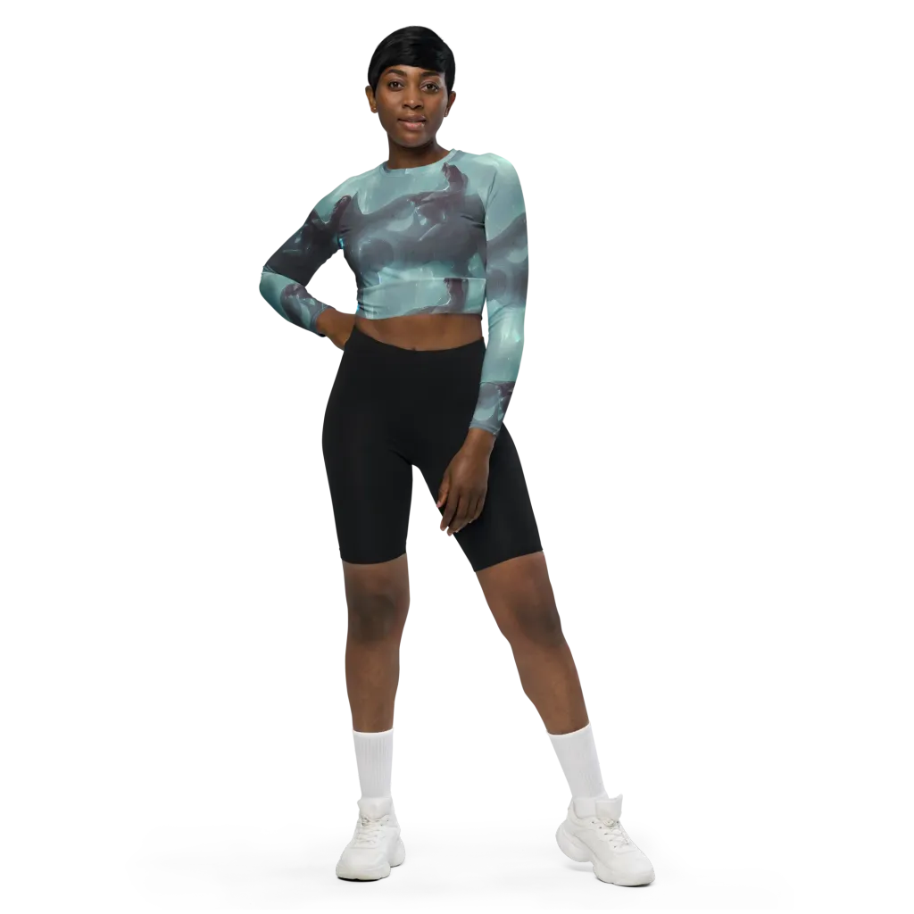 Liquid Serenity on Long Sleeve Crop Top — Front