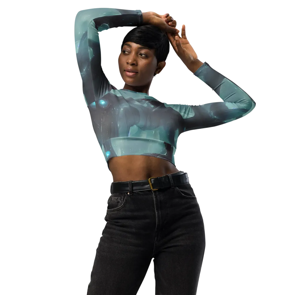 Liquid Serenity on Long Sleeve Crop Top — Front