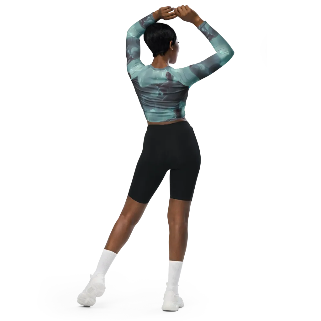 Liquid Serenity on Long Sleeve Crop Top — Back
