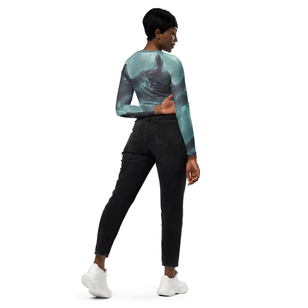 Liquid Serenity on Long Sleeve Crop Top — Right Back